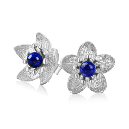 Silver Earring Flower Lapis Gemstone