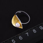 Leaf Silver Gold plated Ring with pearl