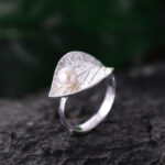 Leaf Silver white Gold plated Ring with pearl